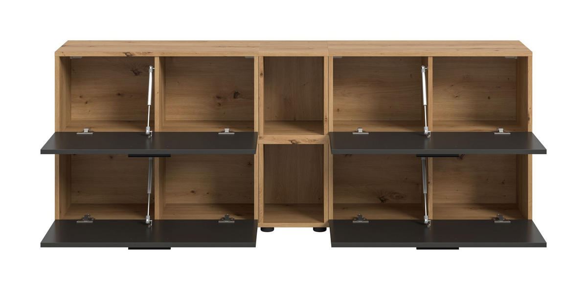 WOHNWAND The One Basalt grau 176/34/67 cm - Braun, Holzwerkstoff (176/67/34cm) - Xonox