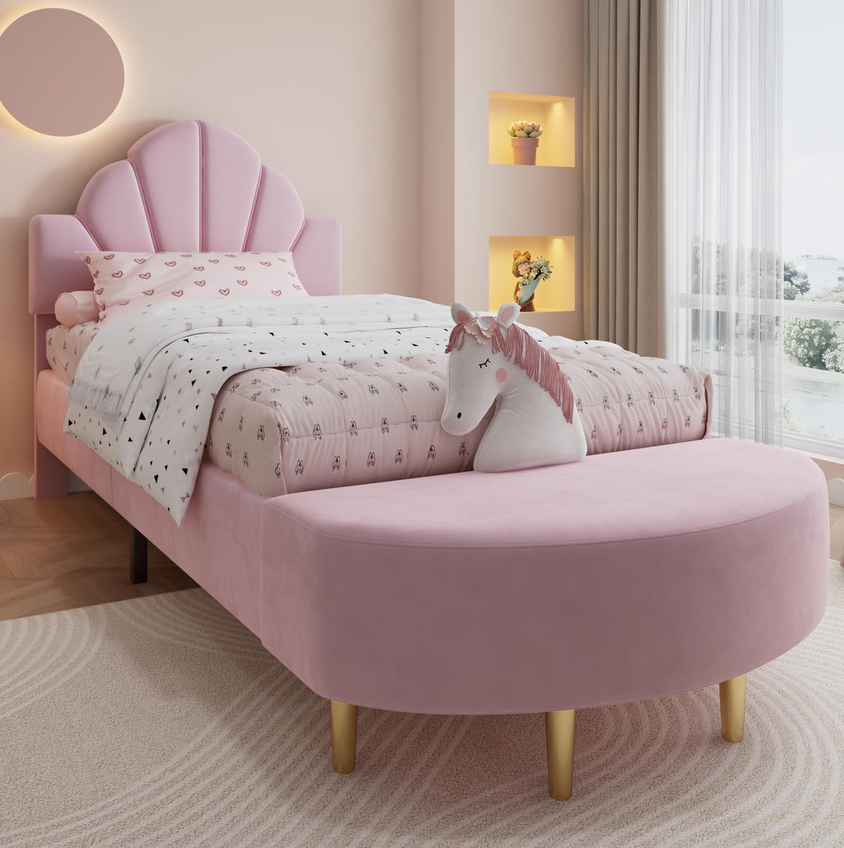 POLSTERBETT 90/200 cm Rosa aus Samt mit Bettbank - Rosa, Textil (90/200cm) - OKMYHOME
