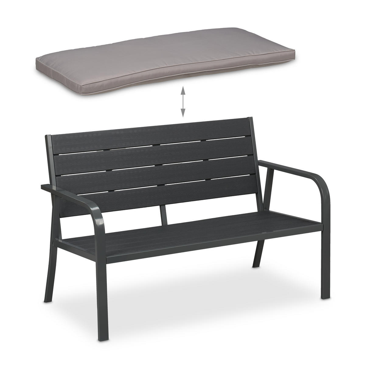 GARTENBANK - Anthrazit/Braun, Kunststoff/Textil (118/78/66cm) - Relaxdays