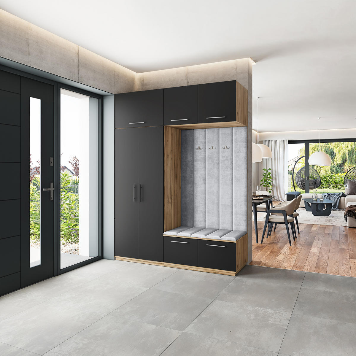 GARDEROBENSCHRANK REMA 180/240/60 cm Modern Eiche Wotan - Eiche Wotan/Schwarz, Holzwerkstoff (180/240/60cm) - MASSENO