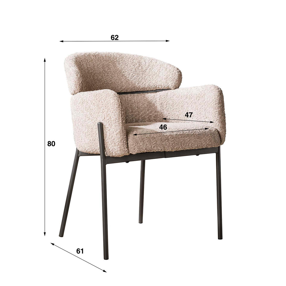 ESSZIMMERSTUHL Armbo Beige 61/62/80 cm - Beige, Textil (62/80/61cm) - Hoyz Collection