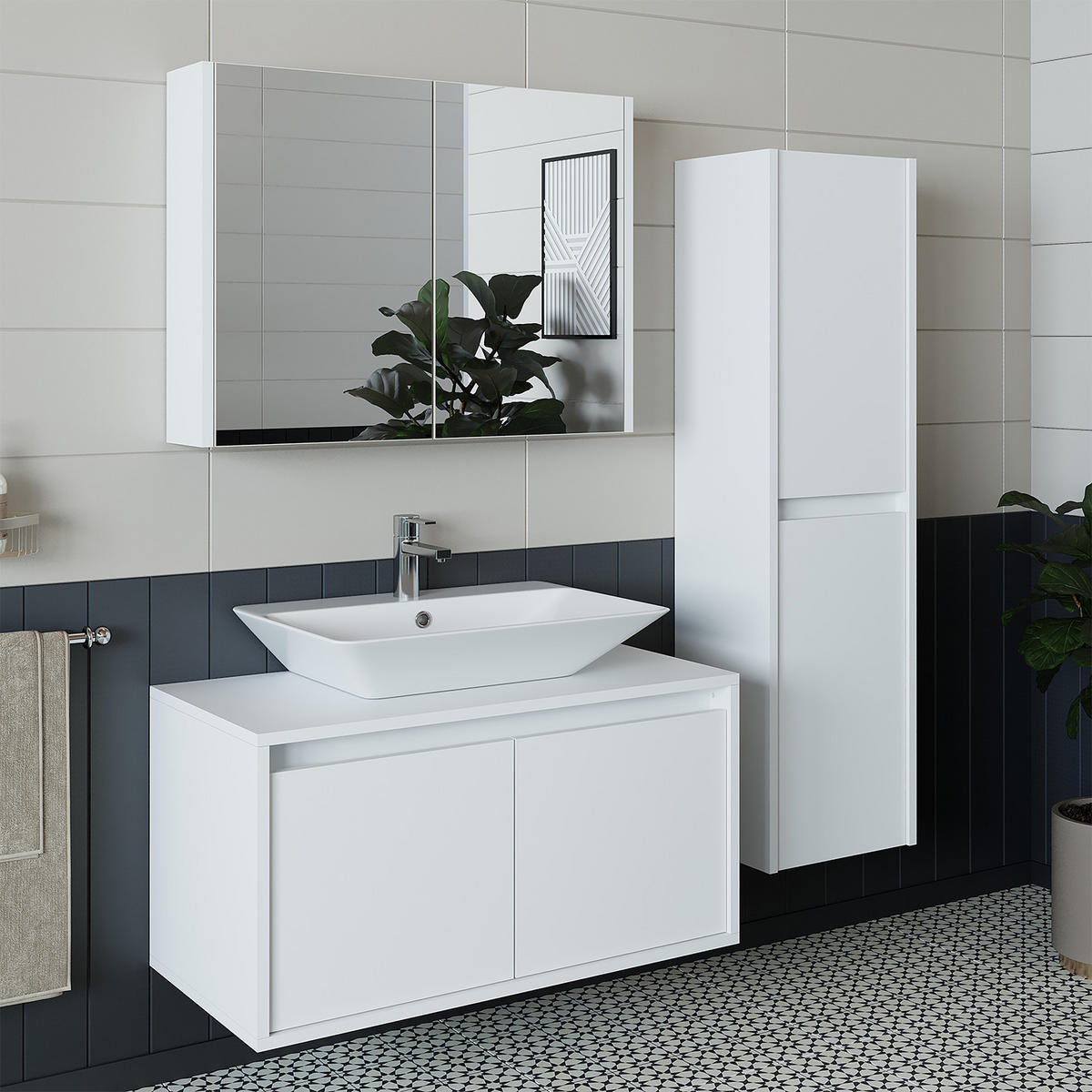 BADMÖBEL Set ATLANTIC-85 4-teilig - Weiß, Holzwerkstoff (85/150/45cm) - Roomart
