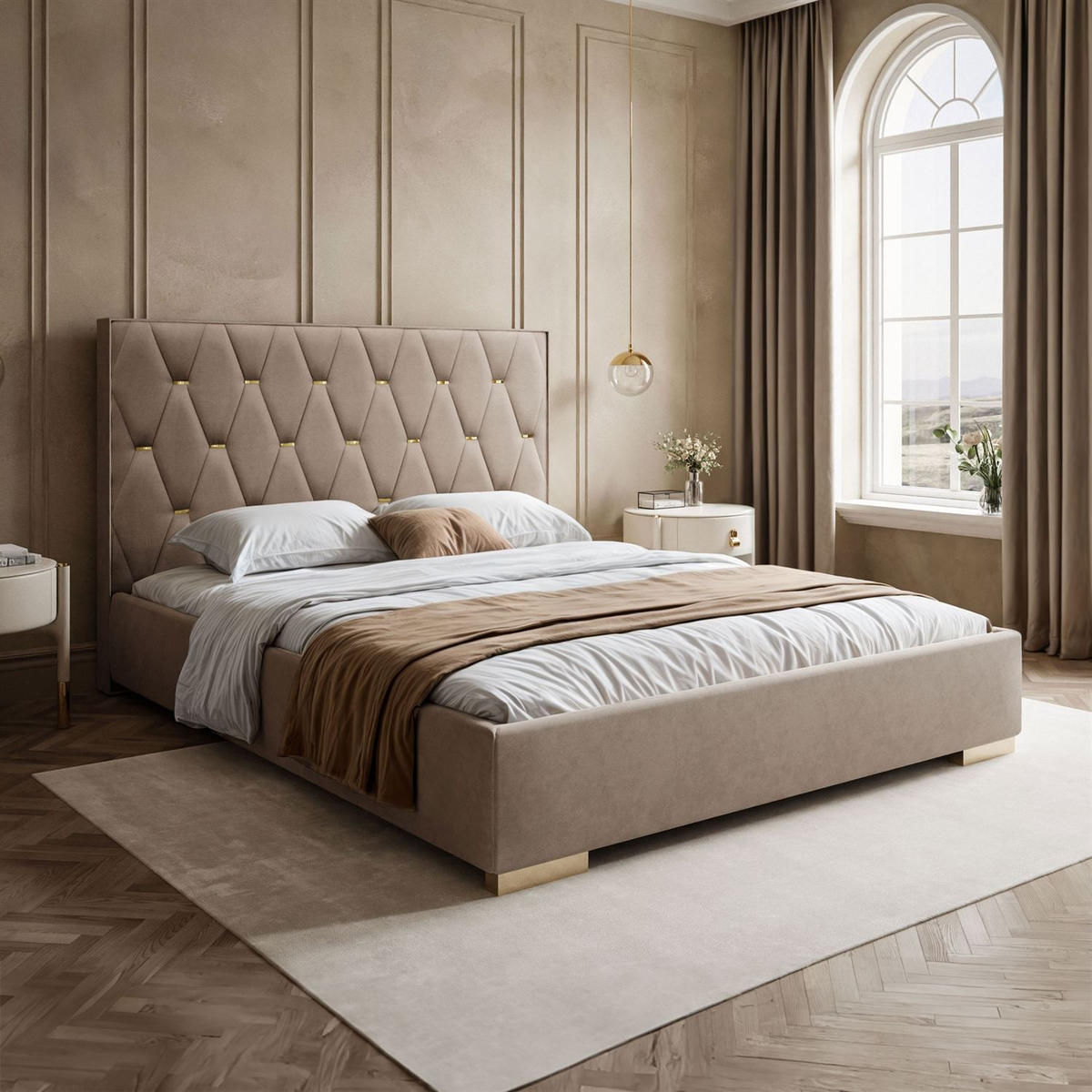 POLSTERBETT IZOLDA mit hohem Kopfteil 160x200 cm Royal Velvet 176 - Beige, Textil - Lookway