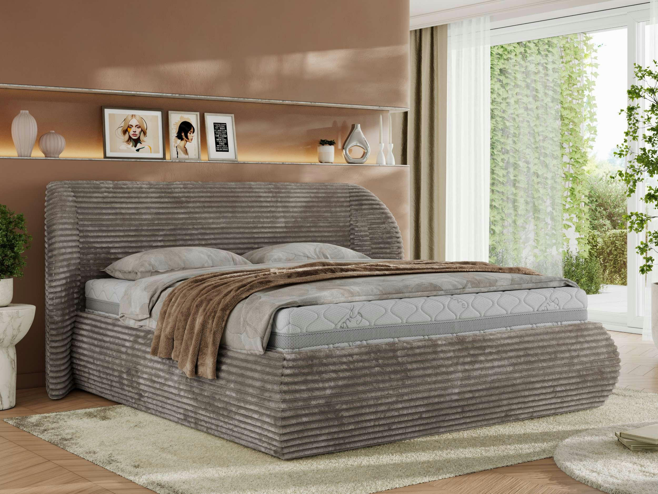 POLSTERBETT CAELA CLASSIC 160/200 - Hellbraun Cord - Hellbraun, Textil (160/200cm) - MKS