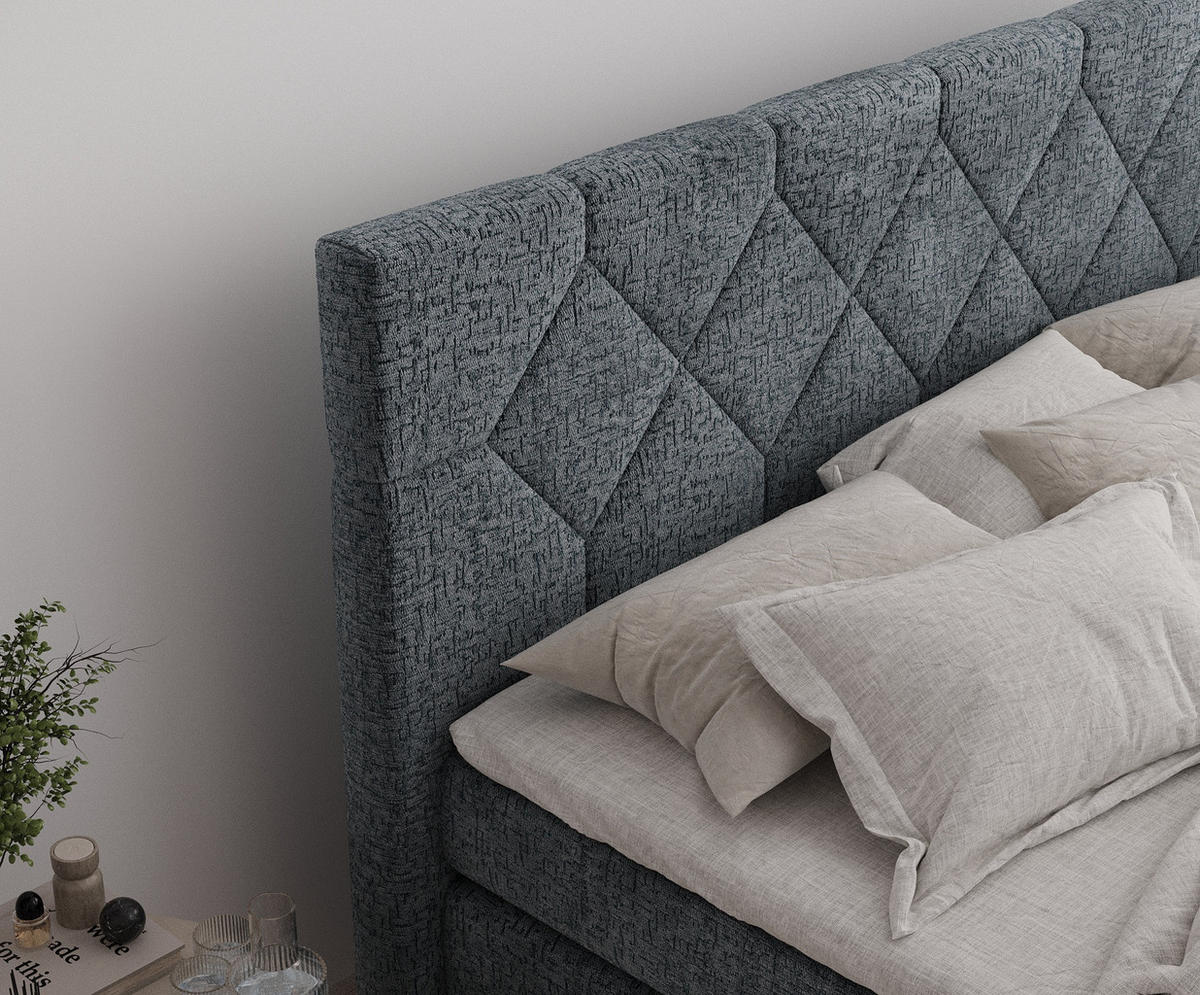 BOXSPRINGBETT Toma Blau Grau 140/200 cm - Blaugrau/Schwarz, Holz/Holzwerkstoff (140/200cm) - Maison de Reve