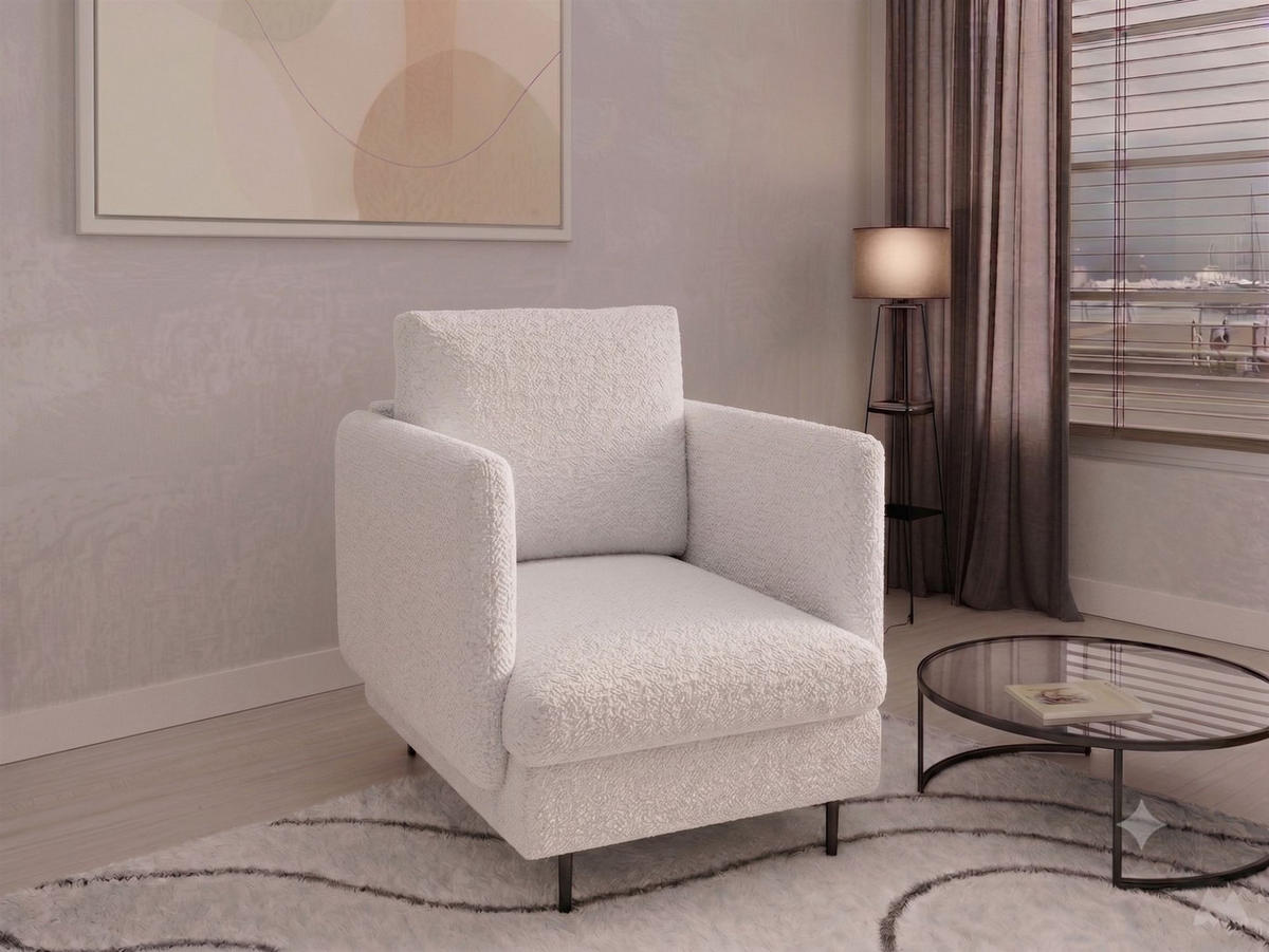 SOFASET Helmer 3-2-1 In Stoff Baloo - Weiß, Holzwerkstoff/Textil (226/95/95cm) - Fun Möbel