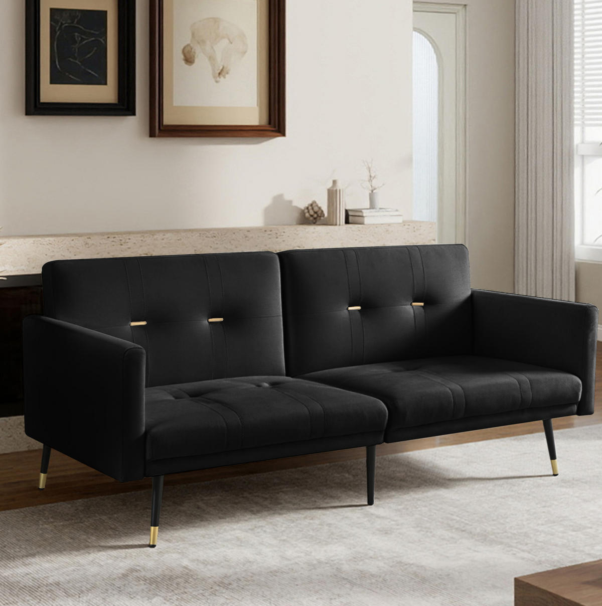 SCHLAFSOFA mit verstellbaren Rückenlehnen, 2-in-1 Funktion und Samtbezug, Schwarz - Schwarz, Textil (164/70/89cm) - Redom