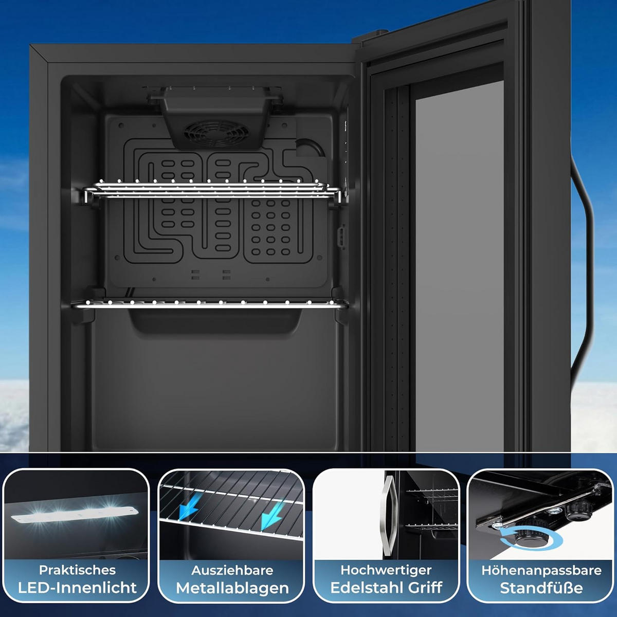 GETRÄNKEKÜHLSCHRANK 37L Mini Kühlschrank - Schwarz, Glas/Metall (40/55/48cm) - KLAMER