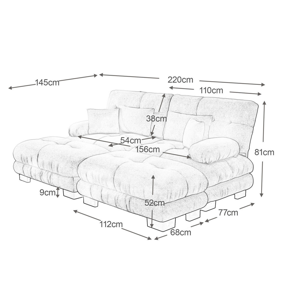 ECKSOFA mit modularem Design, beweglichen Ottomane, Deko- und Lendenkissen aus Chenille, Pink - Pink, Textil (220/145cm) - Redom