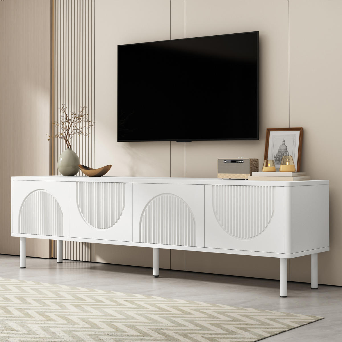 TV-ELEMENT 180/40/52 cm Weiß mit Stauraum und 4 Türen - Weiß, Holz (180/52/40cm) - Oxeza