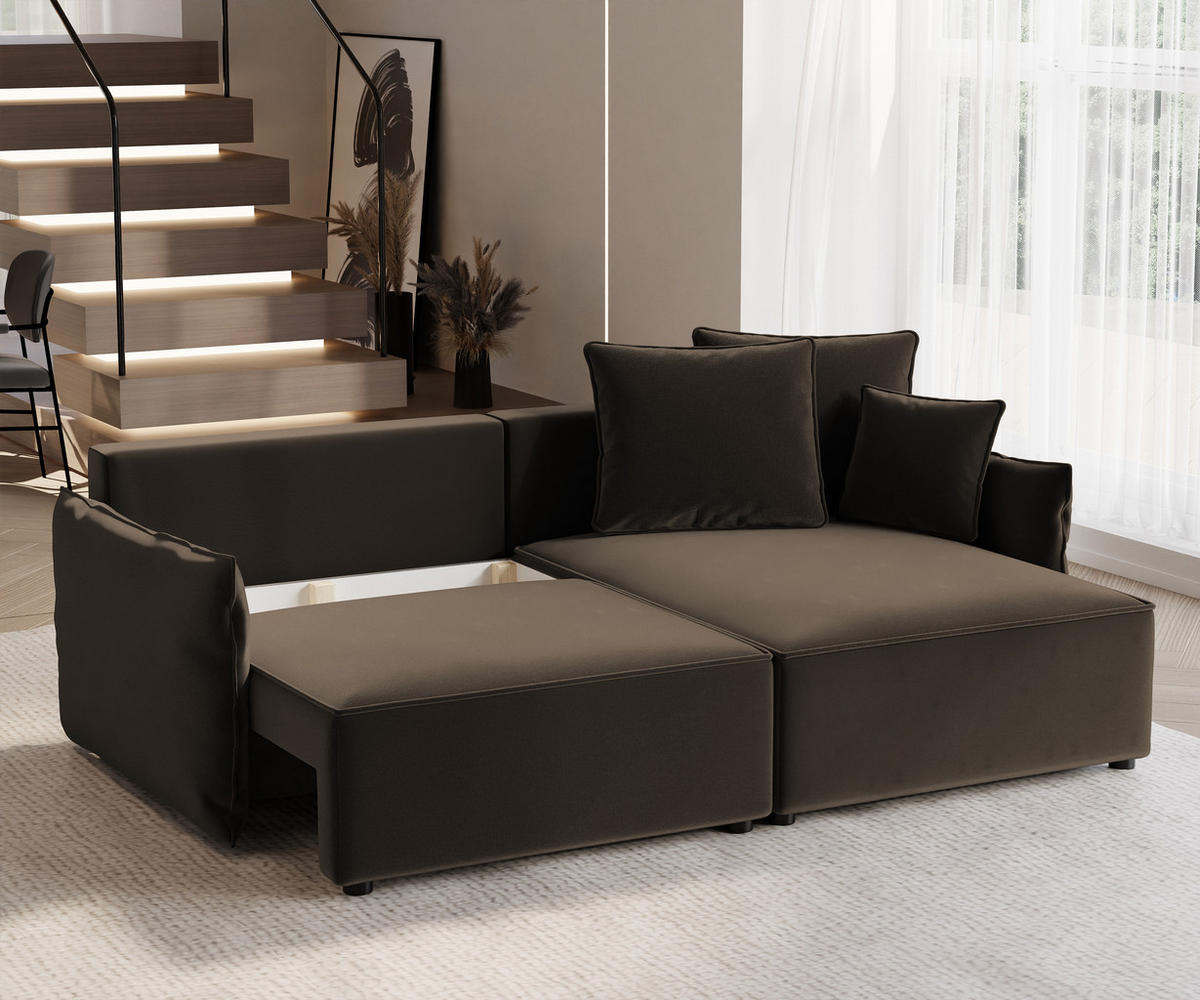 ECKSOFA LEON mit Schlaffunktion und Bettkasten Braun - Braun, Holzwerkstoff/Kunststoff (250/90cm) - Idohome