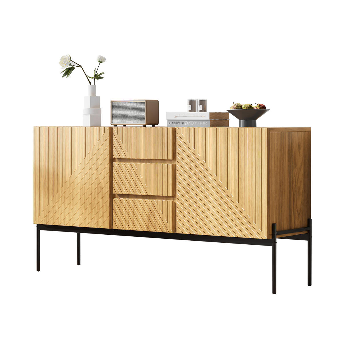 SIDEBOARD mit 2 Türen und 3 Schubladen, Natur, Metallbeine, 140/40/75 cm, Natur - Naturfarben, Holzwerkstoff (140/75/40cm) - Redom