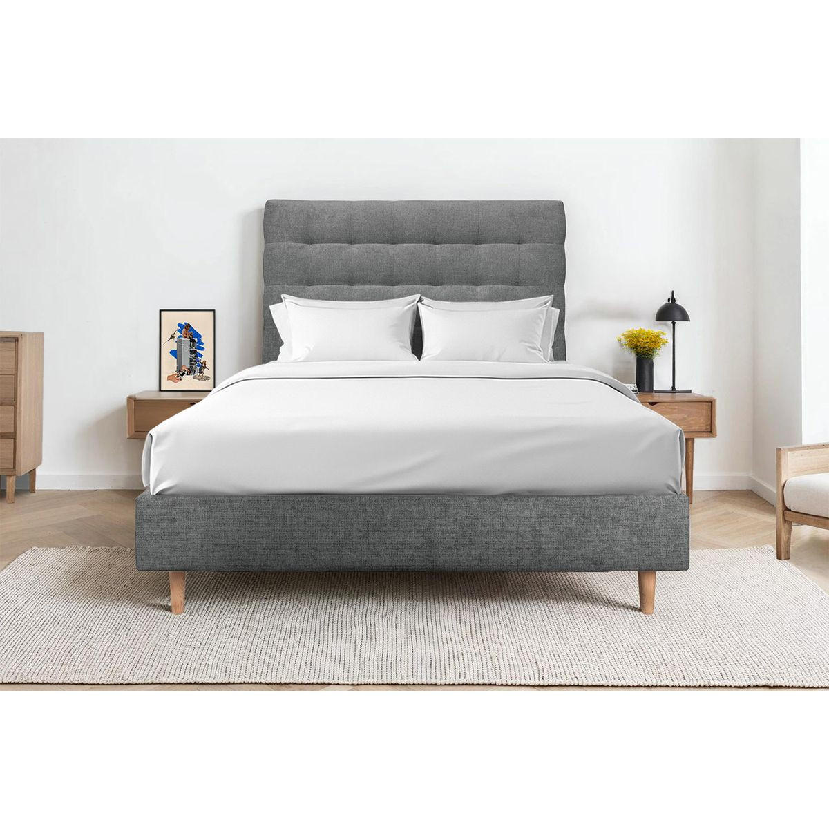 KOPFTEIL gepolstert - Gesteppt – Anthrazitgrauer Stoff - 200 cm - Beige/Anthrazit, Karton/Holz (200/120/10cm) - Sommeil de Plomb