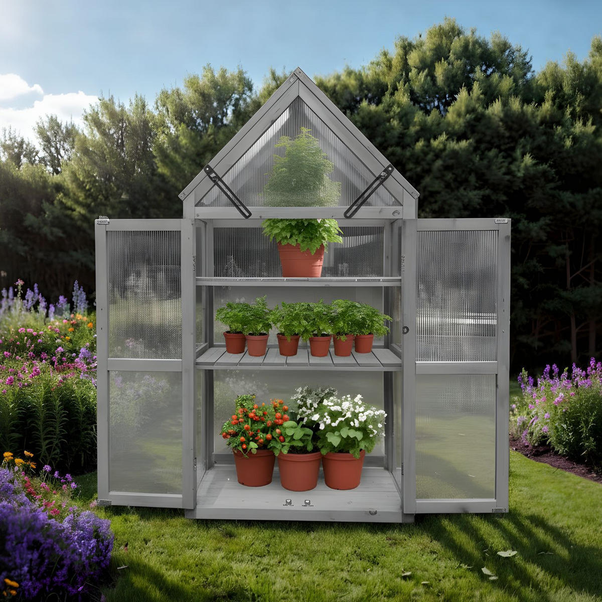 GEWÄCHSHAUS JAN Holz Farbe Grau 73/41/132 cm - Grau, Holz (40/132/70cm) - Coemo