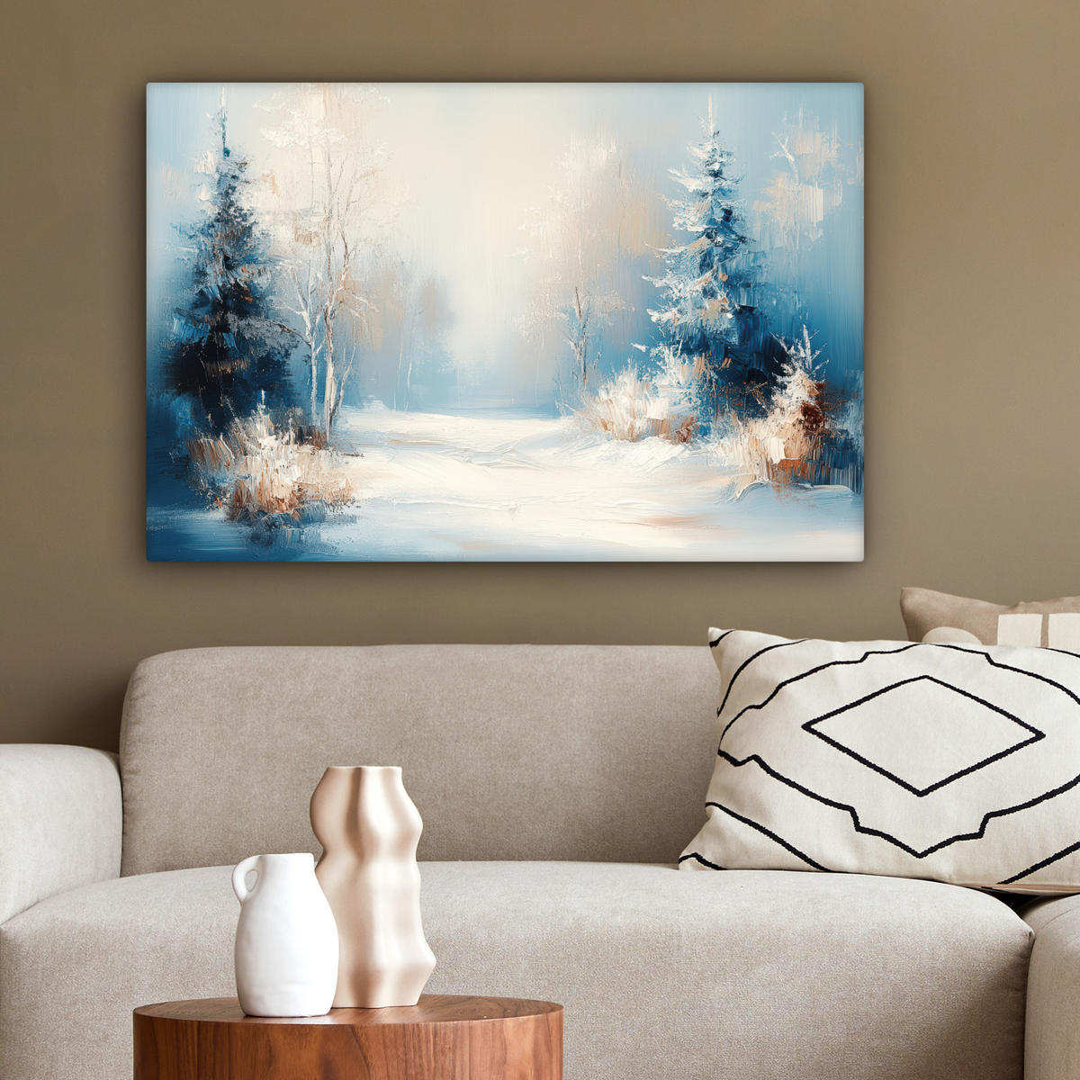 LEINWANDBILD Wald - Winter - Natur - Abstrakt - Schnee Wanddeko 90x60 cm - Weiß, Textil (90/60cm) - MuchoWow