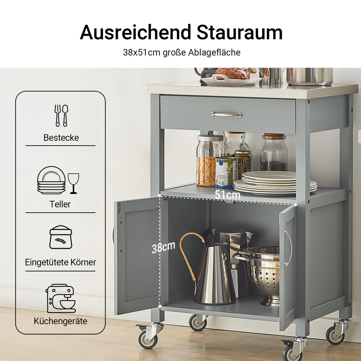 KÜCHENWAGEN Grau - Grau, Holzwerkstoff (60/90/45cm) - SoBuy