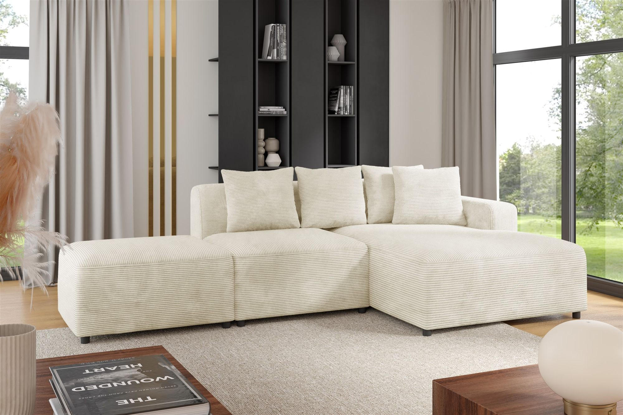 ECKSOFA Megan Xs In Poso - Creme, Holzwerkstoff/Textil (304/165cm) - Fun Möbel