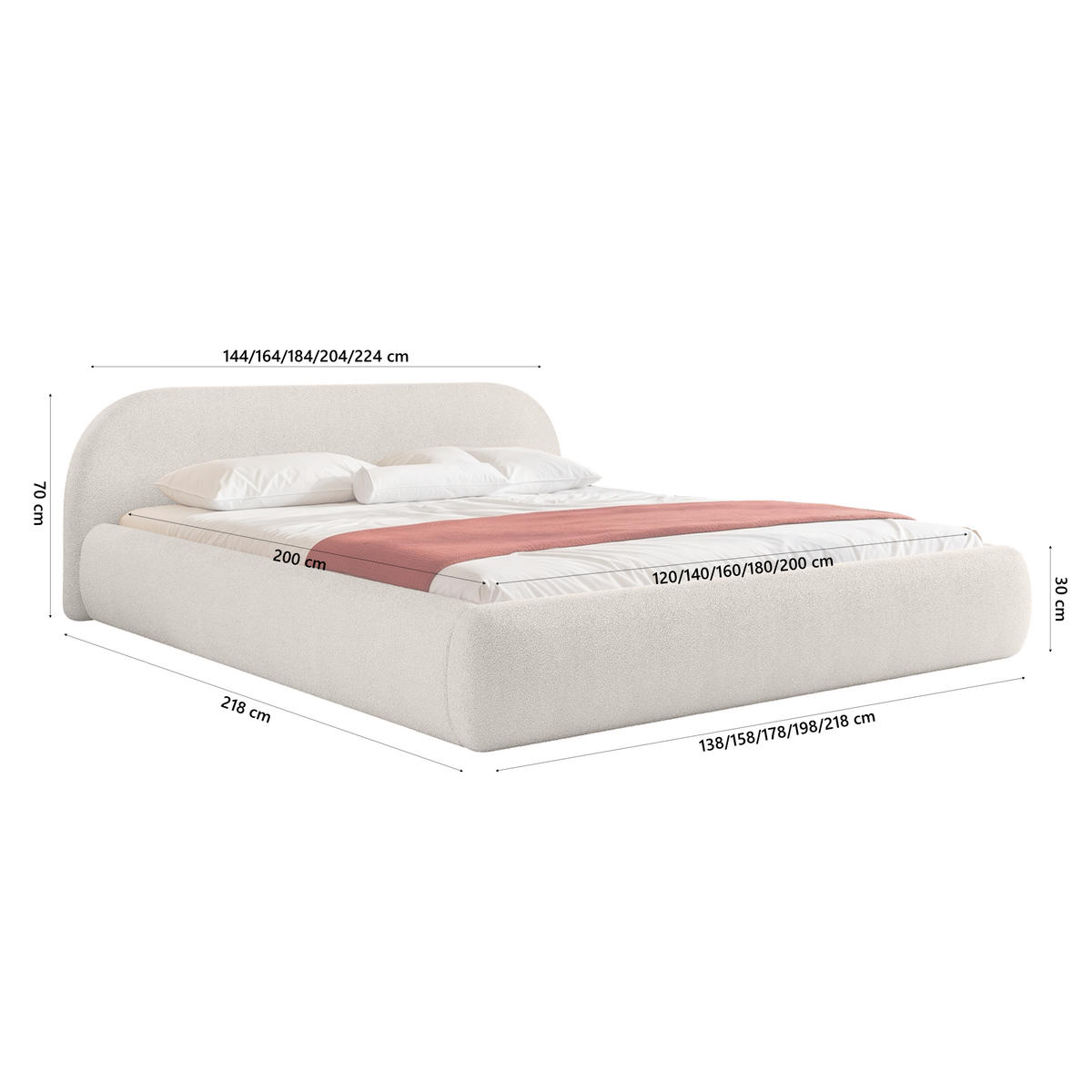 POLSTERBETT Dmar 180x200 cm, Beige - Beige, Textil (200/180cm) - Fedve