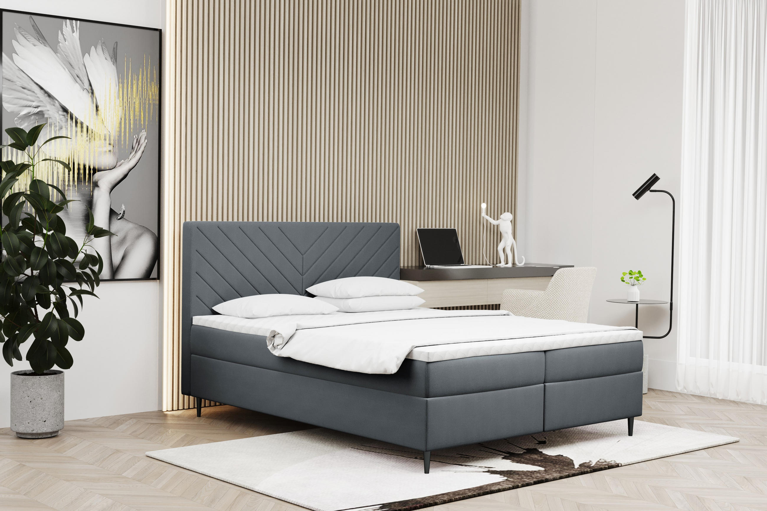 BOXBETT Mit Bettkasten Und Matratze + Topper RUGIA Stoff Velvet Grau 120x200 cm H2-Pocket - Grau, Holz/Holzwerkstoff (120/200cm) - Kaiser Möbel