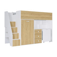 HOCHBETT mit Kleiderschrank & Schreibtisch - 90 x 190 cm - Weiß & Holzfarben - LANILATO - Naturfarben, Holz (97.5/235.1cm) - Vente-Unique