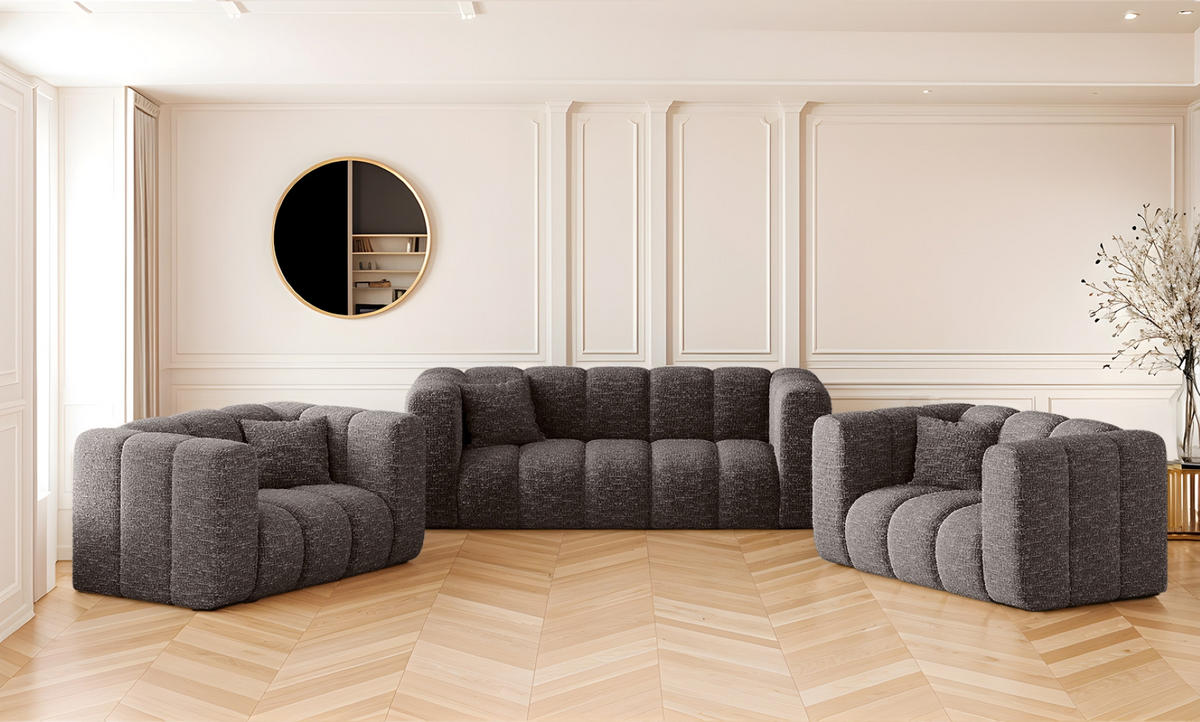 COUCHGARNITUR 2+1+1 Serie Grand Stilvol Stoff Haga Graphit - Graphitfarben, Holz (197/70/91cm) - Kaiser Möbel