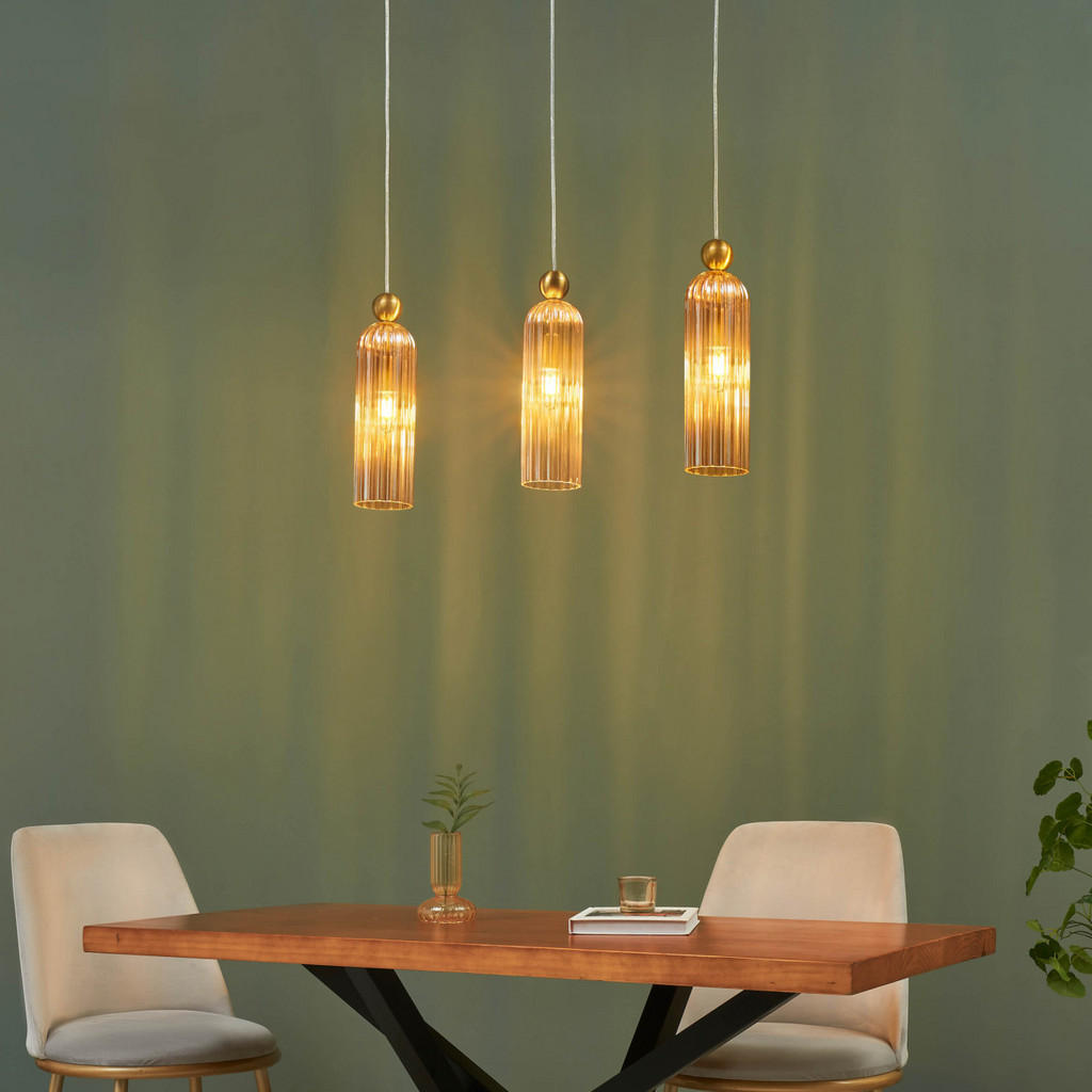 Thumbnail - Kosilum Hängeleuchte, Gold, Glas, E14, 10x35x10 cm, Lampen & Leuchten, Innenbeleuchtung, Hängelampen, Pendelleuchten