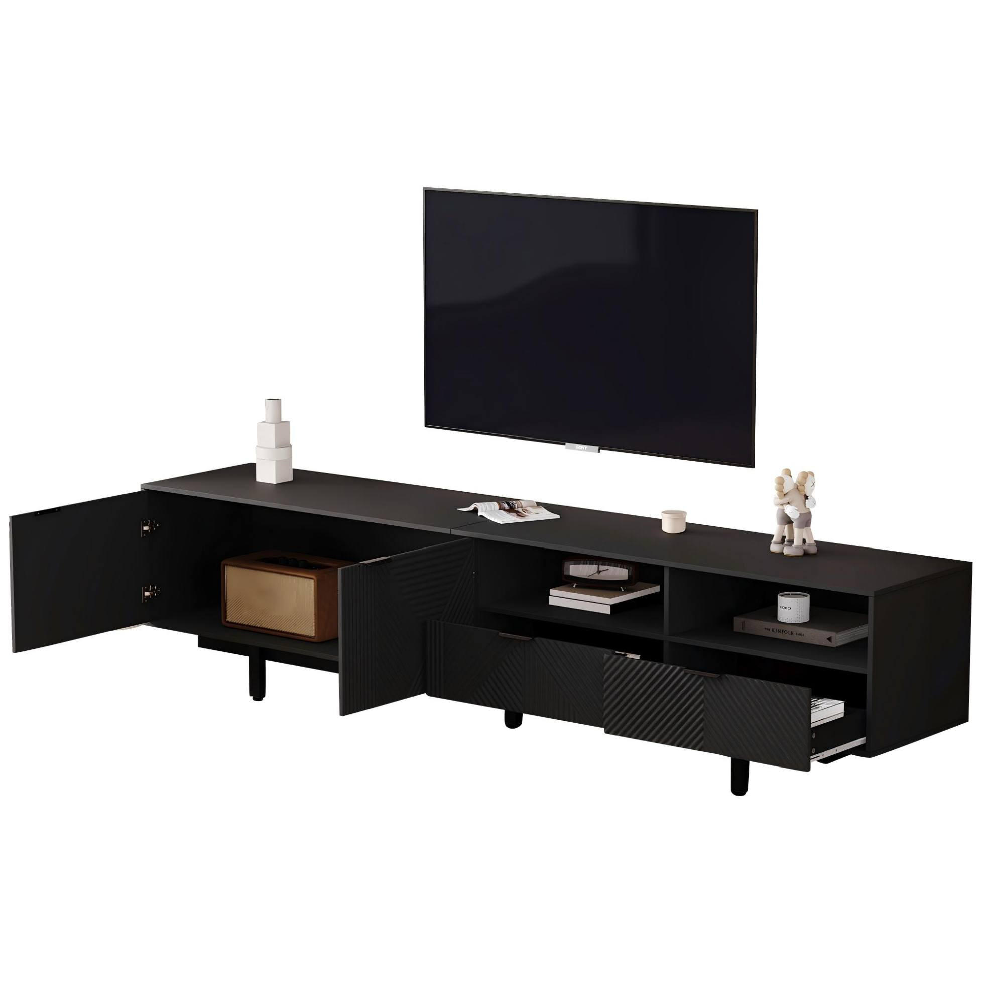 TV-LOWBOARD aus Spanplatte 200x40x51 cm Schwarz mit Stauraum, Kabeldurchführungen und 5 Metallfüßen - Schwarz, Holzwerkstoff (200/51/40cm) - IVMEU