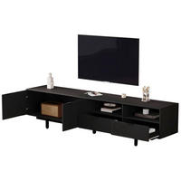 TV-LOWBOARD aus Spanplatte 200x40x51 cm Schwarz mit Stauraum, Kabeldurchführungen und 5 Metallfüßen - Schwarz, Holzwerkstoff (200/51/40cm) - IVMEU
