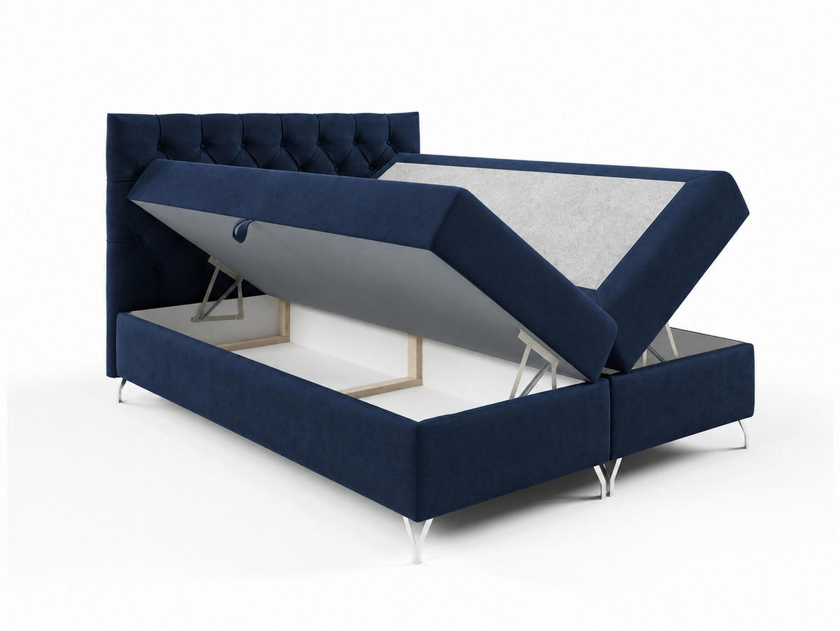 BOXBETT mit Stauraum und Topper Marineblau 120x200 cm - Dunkelblau, Textil (120/200cm) - Home Collective