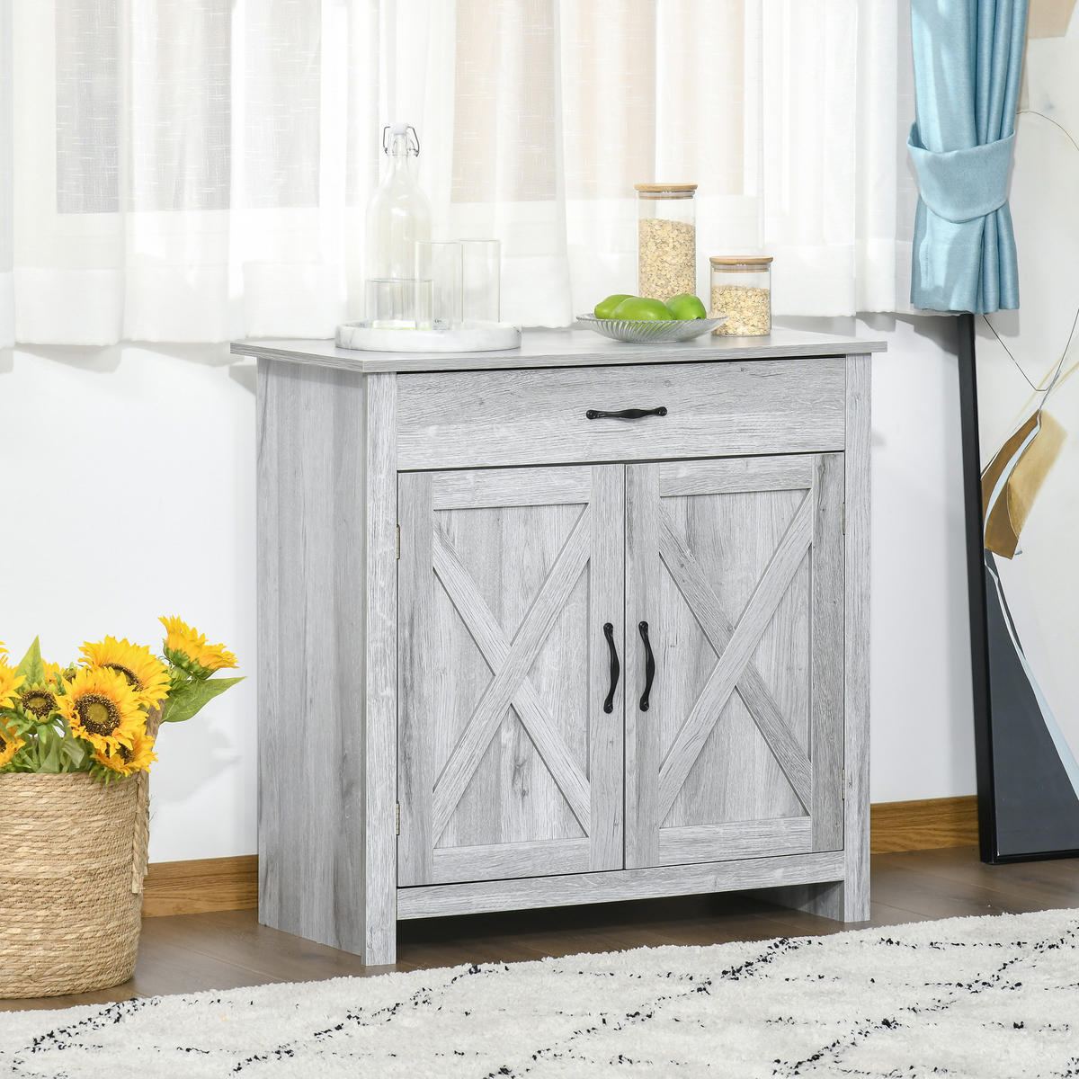 SIDEBOARD Hellgrau Holzoptik 80/39,7/80 cm - Grau, Holz (80/80/39.7cm) - PANGIVO