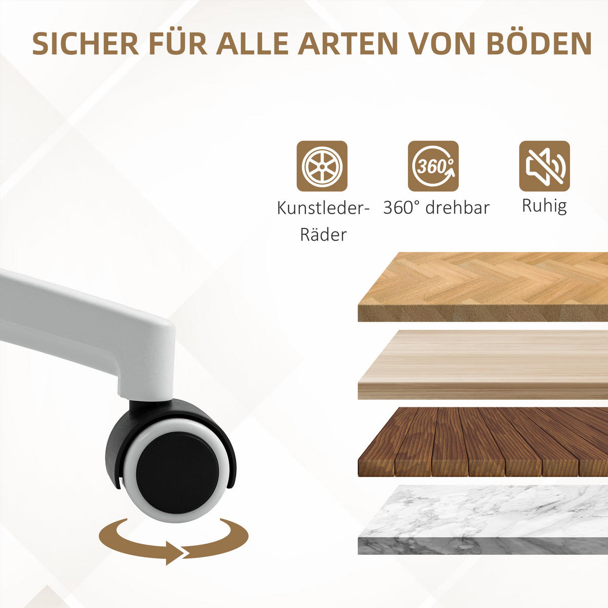 BÜROSTUHL mit Kippfunktion, gepolstert Schreibtischstuhl höhenverstellbar Weiß - Weiß, Holzwerkstoff/Kunststoff (64/98/65cm) - HOMCOM