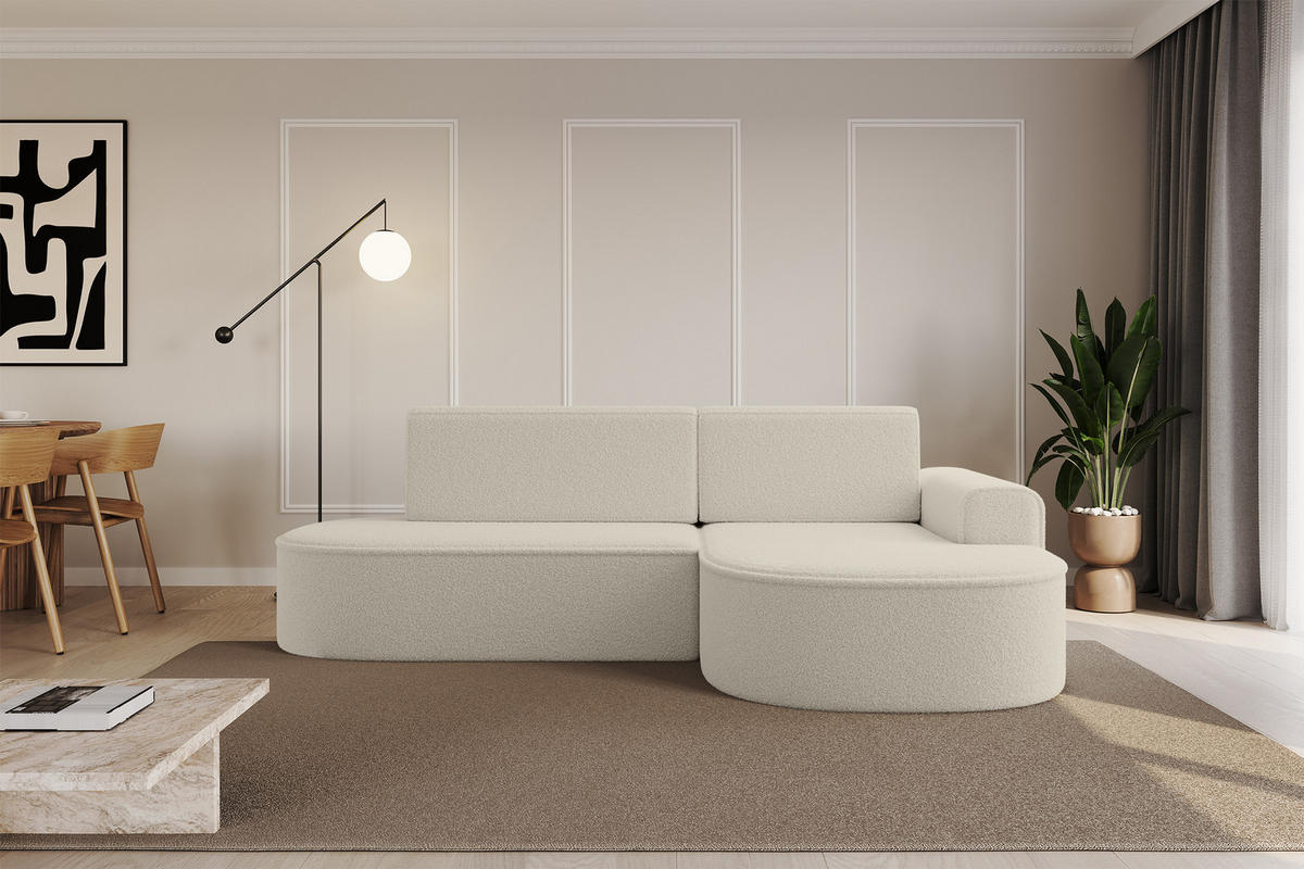 ECKSOFA mit Schlaffunktion und Bettkasten Ottomane Rechts MARI-L1-S - 283x167x73 cm Beige Bouclé - Beige/Schwarz, Holzwerkstoff/Kunststoff (167/283cm) - ALTDECOR