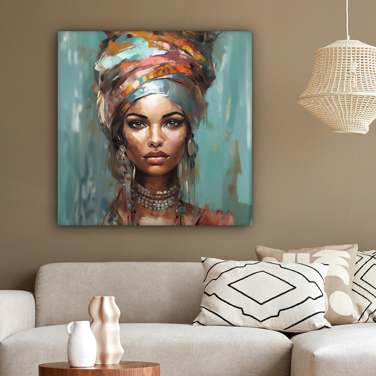 LEINWANDBILD Frau - Kunst - Schmuck - Porträt 90x90 cm - Blaugrau, Textil (90/90cm) - MuchoWow