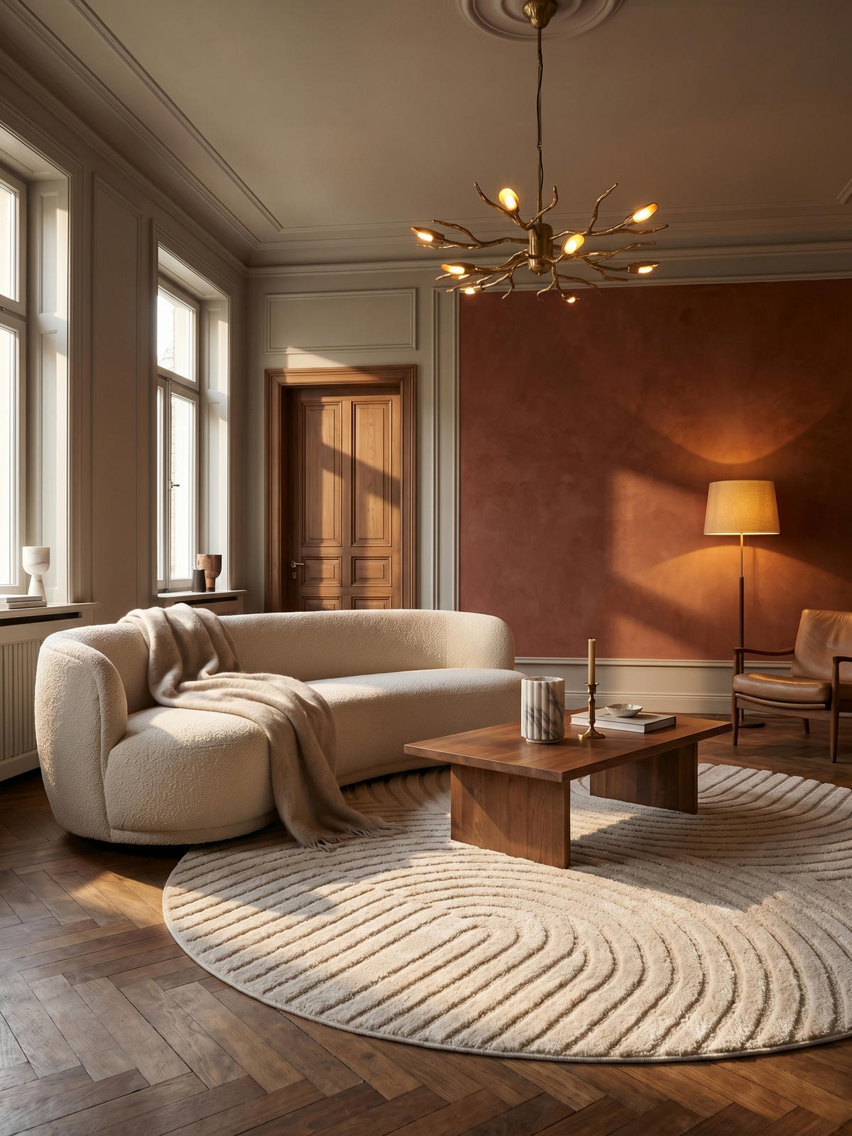 TEPPICH Wohnzimmer Hoch-Tief 3D-Effekt Organische Bögen mit 3D-Effekt OEKO-TEX 3D-Relief Boho Rund Creme 200x200 – RIGI - Creme, Textil (200/200cm) - KADIMA DESIGN