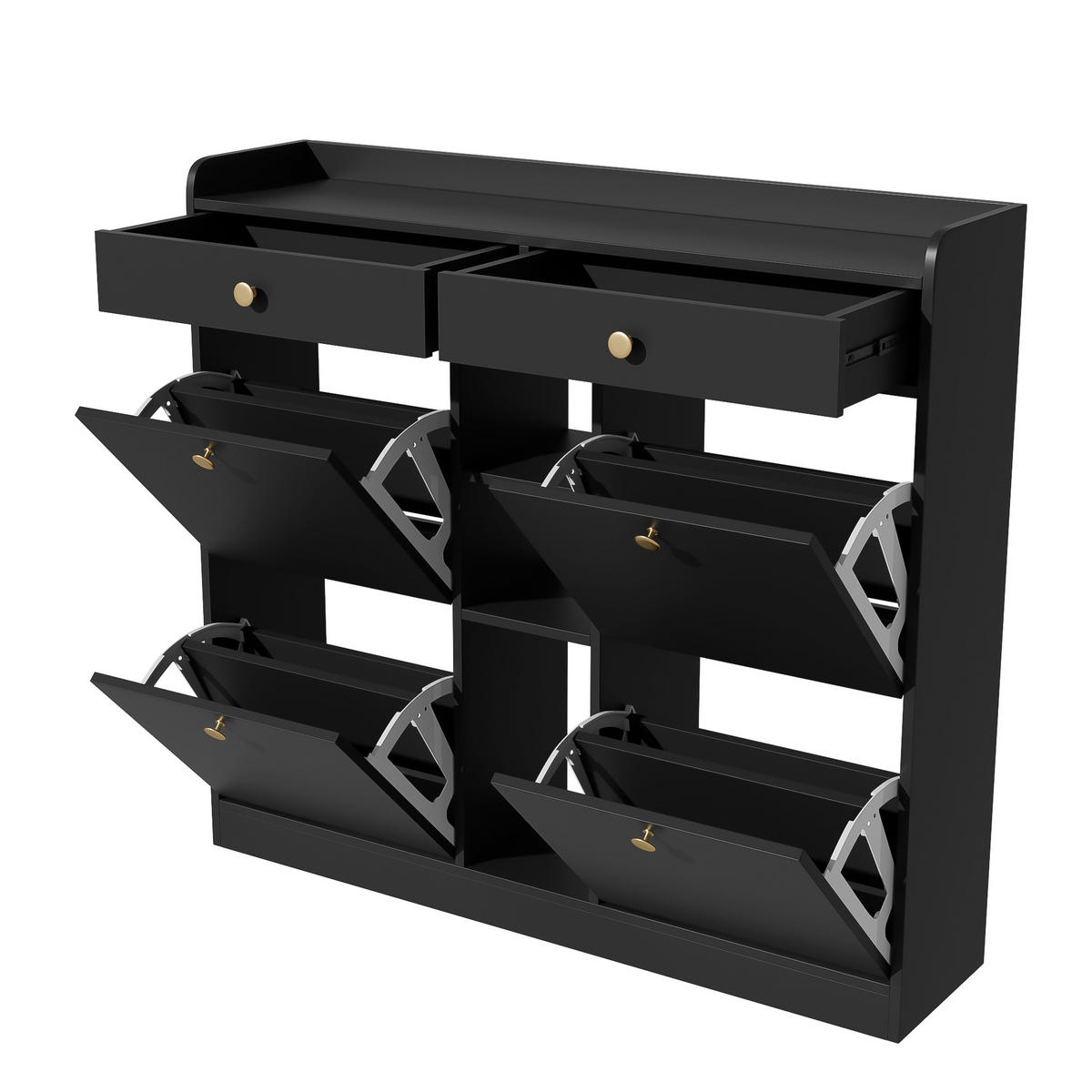 SCHUHSCHRANK 110x26x100 cm 4 Klappen schwarz - Schwarz, Holzwerkstoff (110/100/26cm) - LEBENLANG