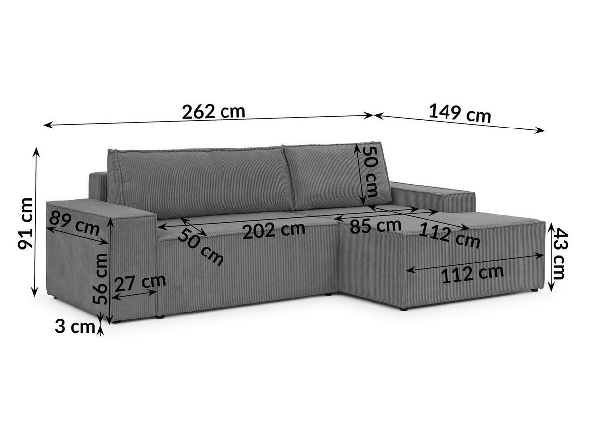 ECKSOFA Rivio mit Schlaffunktion und Bettkasten, Cordstoff Grau - Schwarz/Grau, Holz/Kunststoff (262/149cm) - S-Style