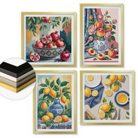 WANDBILDER 4er Set - 50x50 cm & 40x60 cm Goldrahmen - Blumen und Früchte in Vasen - Goldfarben, Kunststoff (50/50cm) - ArtPrintCave