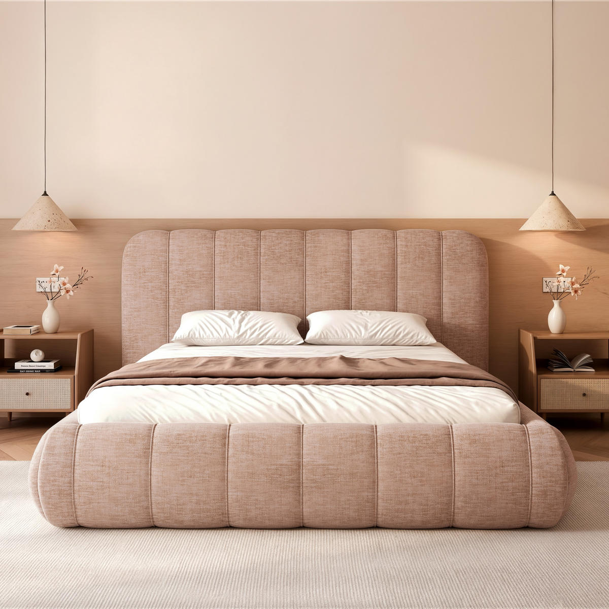 POLSTERBETT Gallo 160x200 cm Rosa Chenille – (Doppelbett mit Bettkasten, Lattenrost, voluminöses Kopfteil) - Rosa, Holz/Holzwerkstoff (160/200cm) - Ravio