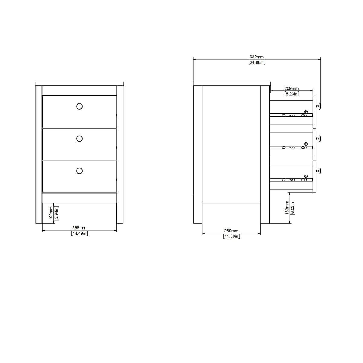 NACHTTISCH mit 3 Schubladen matt schwarz barcelone 43,8/38,4/70,1 cm - Schwarz, Holzwerkstoff (38.4/70.1/43.8cm) - Calicosy