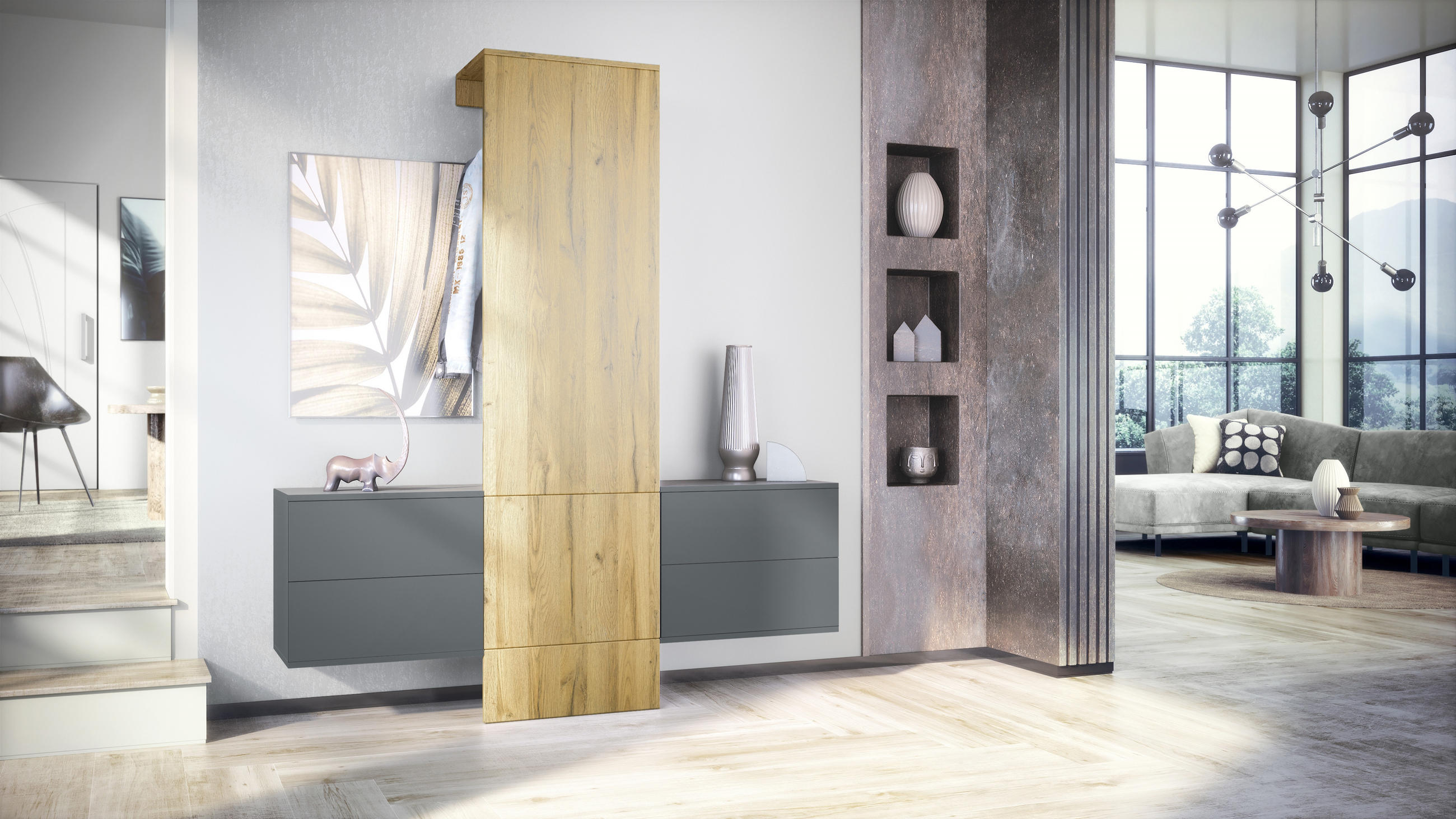 GARDEROBE Carlton Paneel in Eiche Nature - Eichefarben, Holzwerkstoff (157/193/35cm) - Vladon