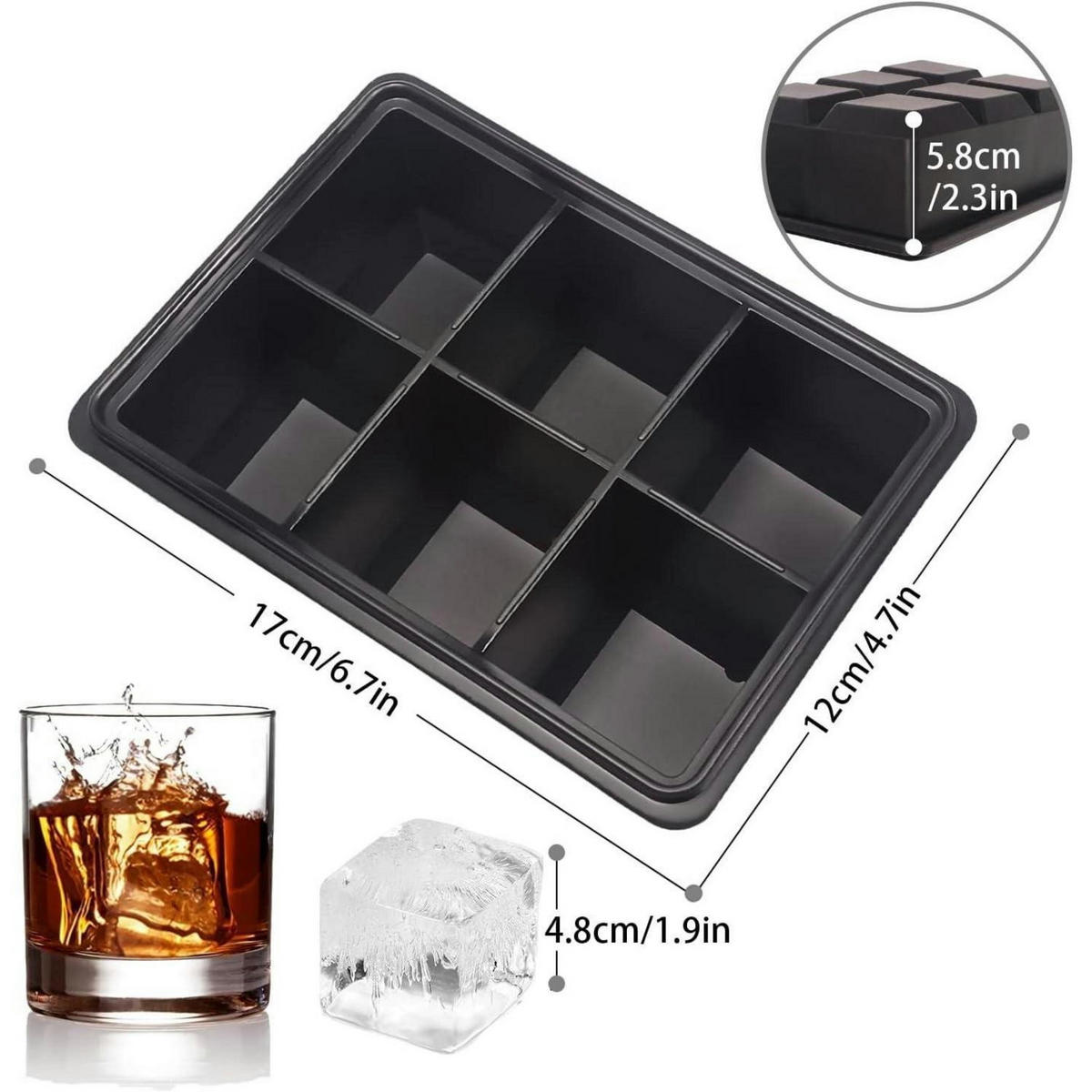 EISWÜRFELFORM 3-teiliges Set Silikon Schwarz 18-Fach - Schwarz, Kunststoff (12/5.8/17cm)