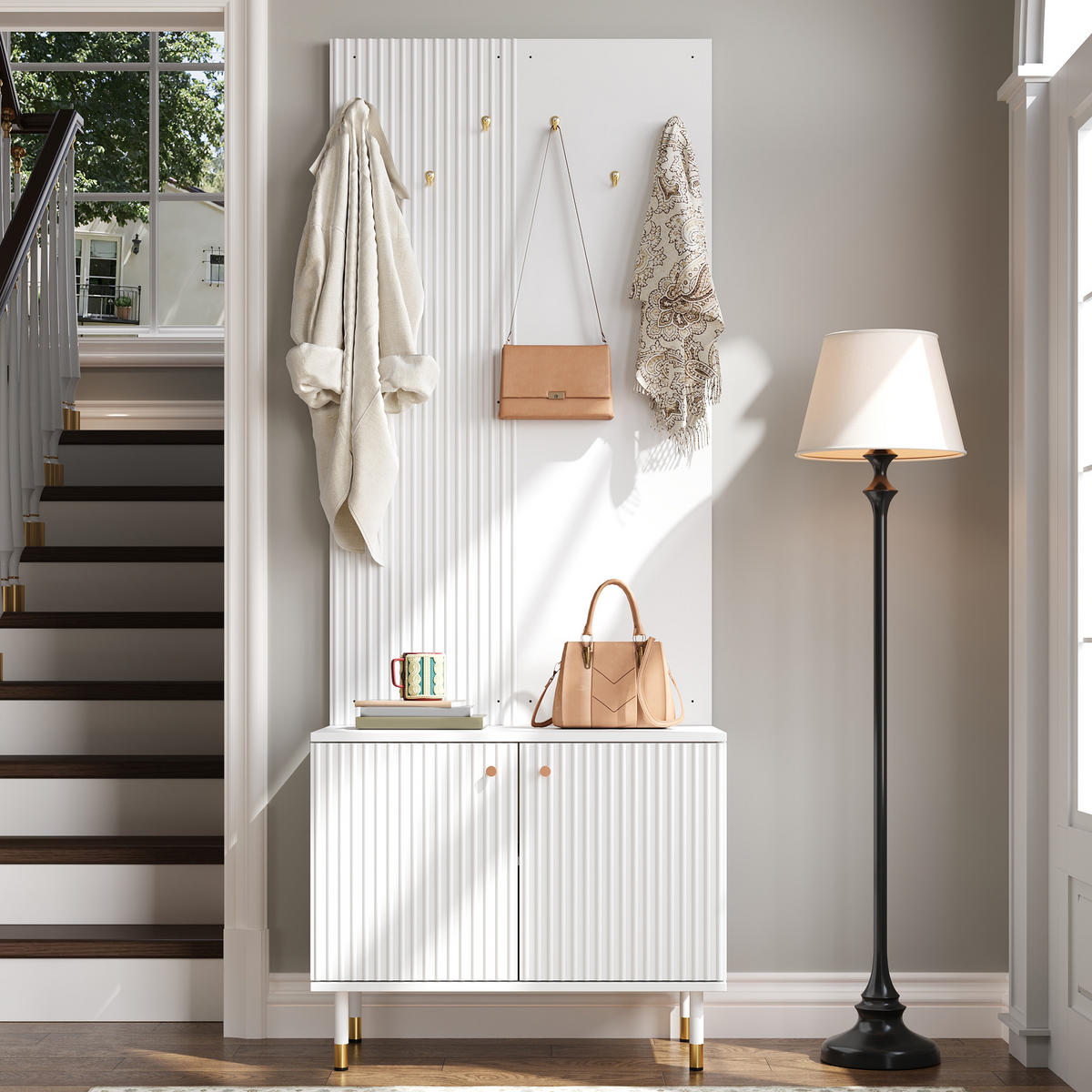 GARDEROBE Schrank Schuhschrank Haken Metallfüße Modern - Weiß, Holzwerkstoff (70/180/35cm) - FLIEKS