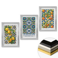 WANDBILDER 3er Set - 20x30 cm Silberner Rahmen - Zitrusfarbene abstrakte - Silberfarben, Kunststoff (20/30cm) - ArtPrintCave