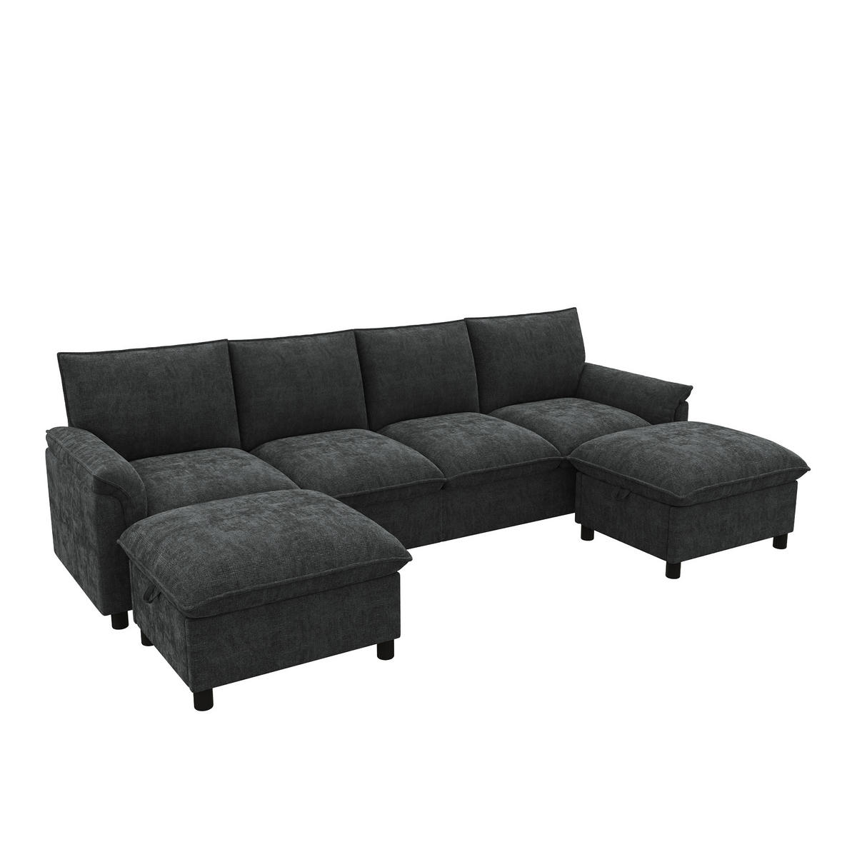 WOHNLANDSCHAFT 264.5/142.5/84 cm Schwarz mit 2 Aufbewahrungs-Ottomane - Schwarz, Textil (142.5/84/264.5cm) - Oxeza