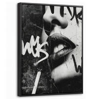 LEINWAND Bilder mit Rahmen - Gesicht - Mund - Graffiti - Schwarz - 30x40 - Schwarz, Textil (30/40cm) - MuchoWow