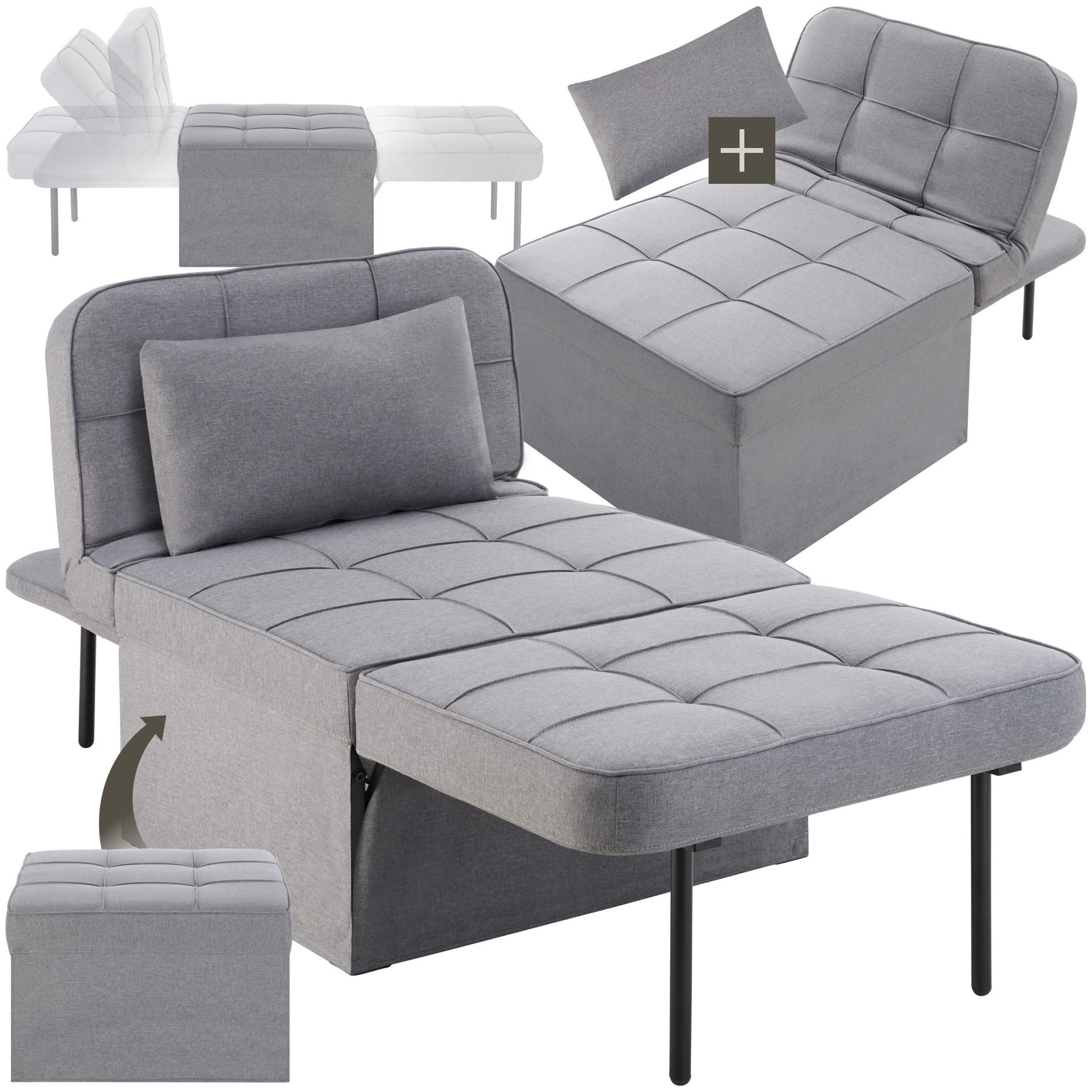 SCHLAFHOCKER Ponto,Belastbarkeit 150 kg ,grau - Grau, Textil (74/79/170cm) - tectake