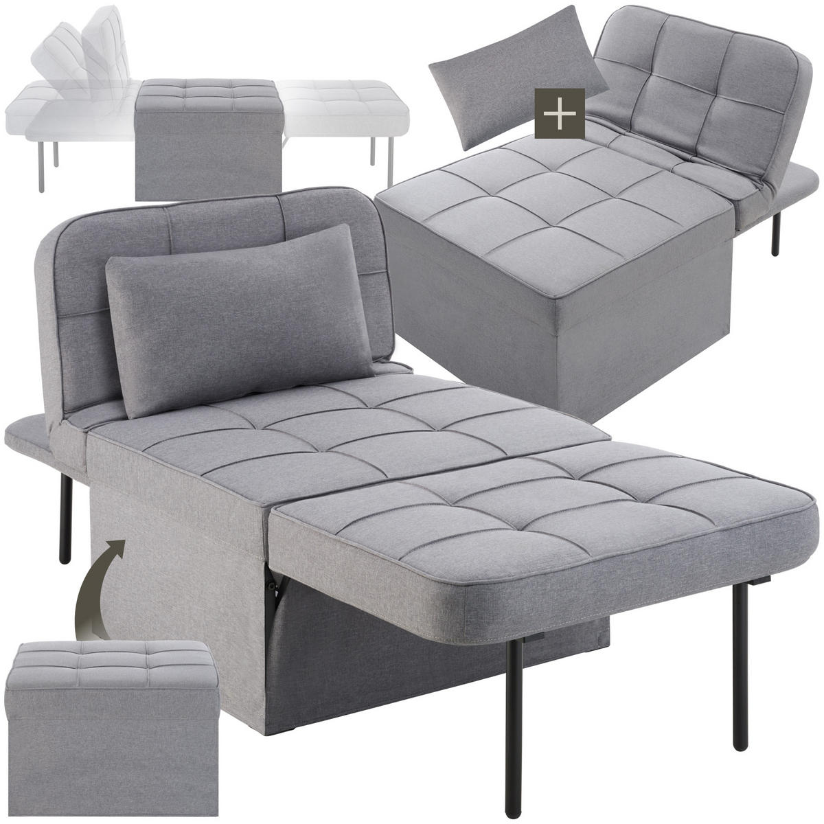 SCHLAFHOCKER Ponto,Belastbarkeit 150 kg ,grau - Grau, Textil (74/79/170cm) - tectake