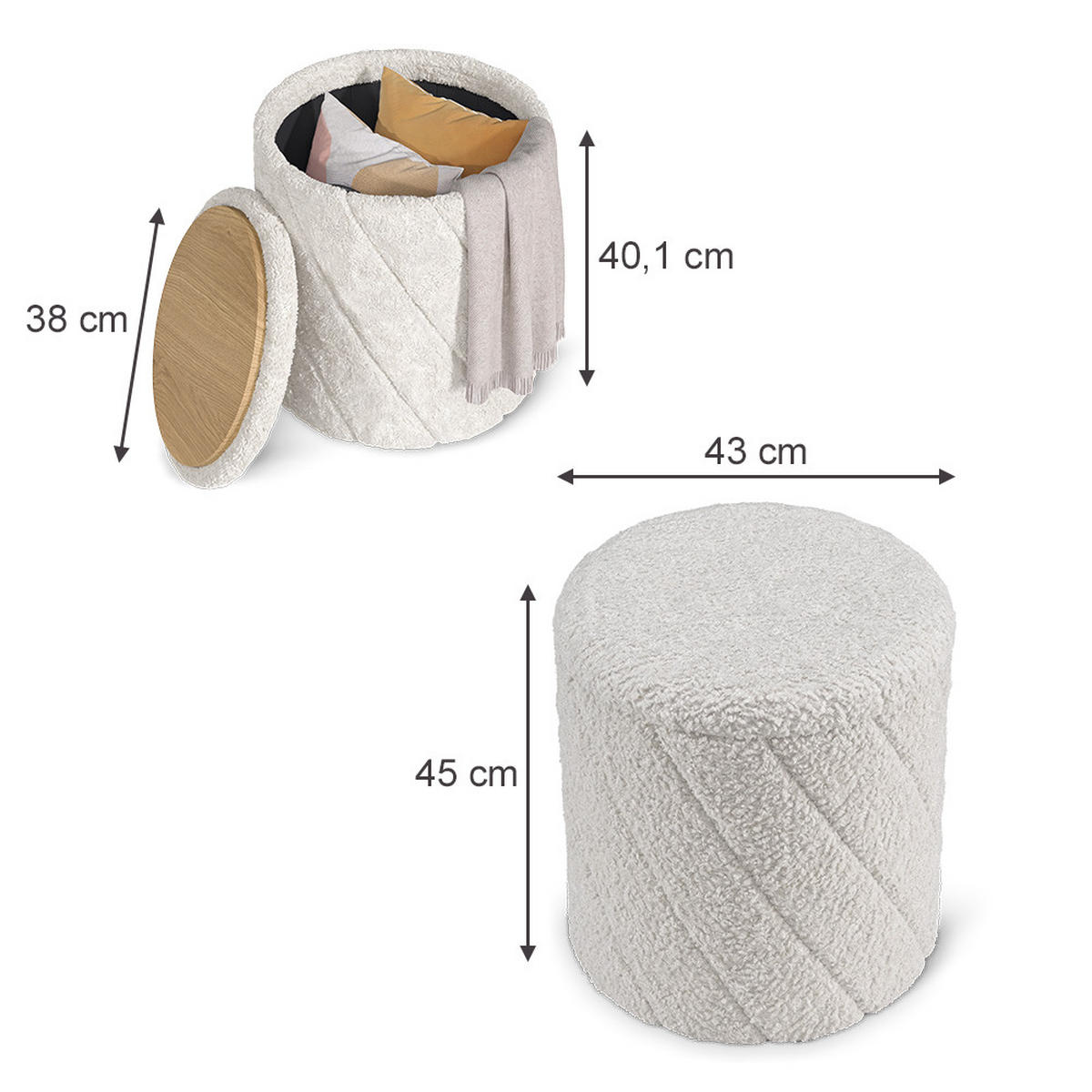 STOLICA ZA TOALETNI STOL Novin, Bijela /Hrast, 43 x 45 cm - bijela/boje hrasta, tekstil (43/45/43cm) - Vicco