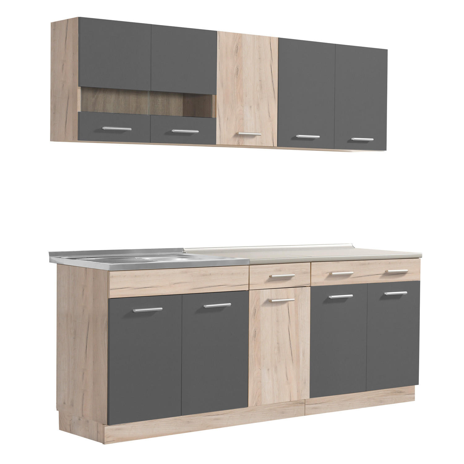 KÜCHENLEERBLOCK 200 cm in Anthrazit - Naturfarben/Grau, Holz (200/206/60cm) - Homestyle4u