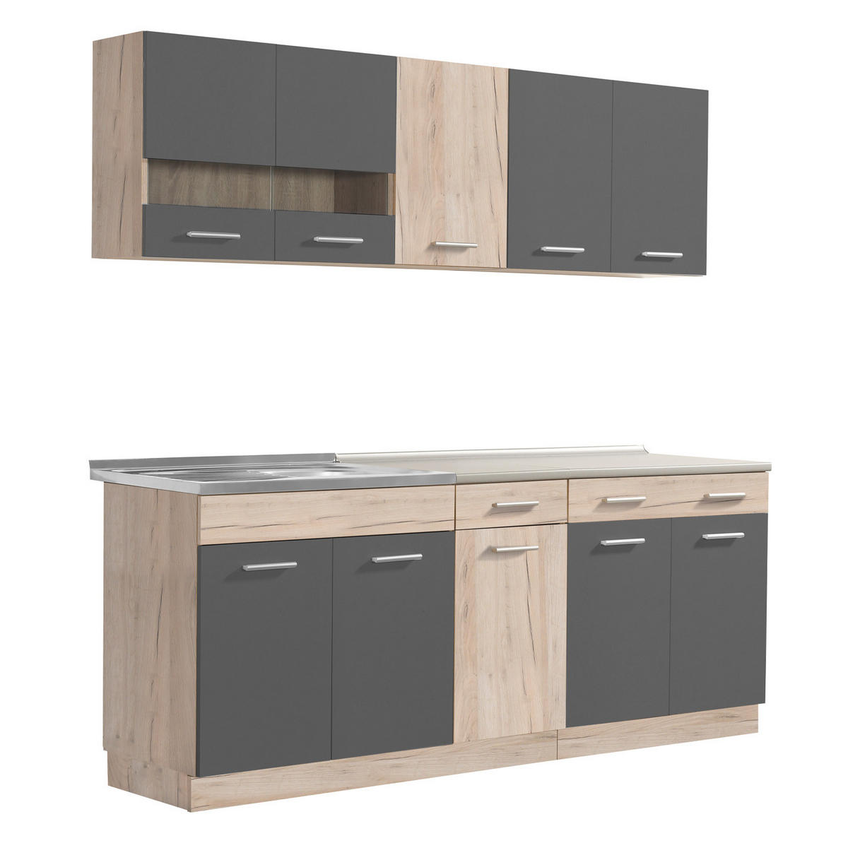 KÜCHENLEERBLOCK 200 cm in Anthrazit - Naturfarben/Grau, Holz (200/206/60cm) - Homestyle4u